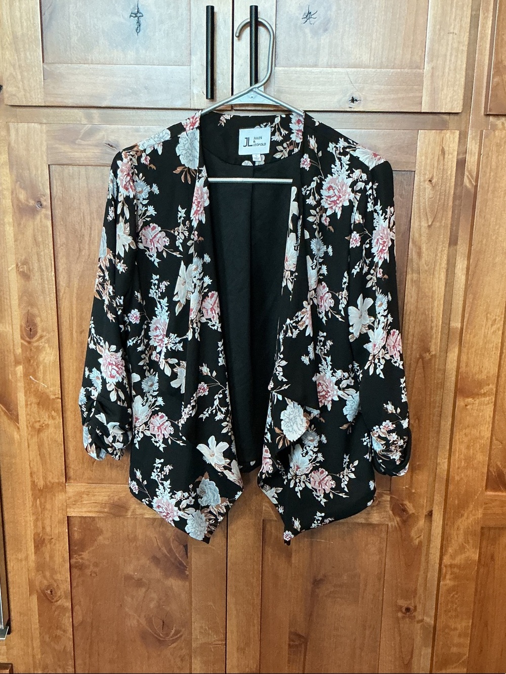 Jules & Leopold Black Floral Draped Blazer